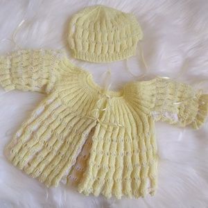 INFANT HAND KNITTED SWEATER AND HAT SET